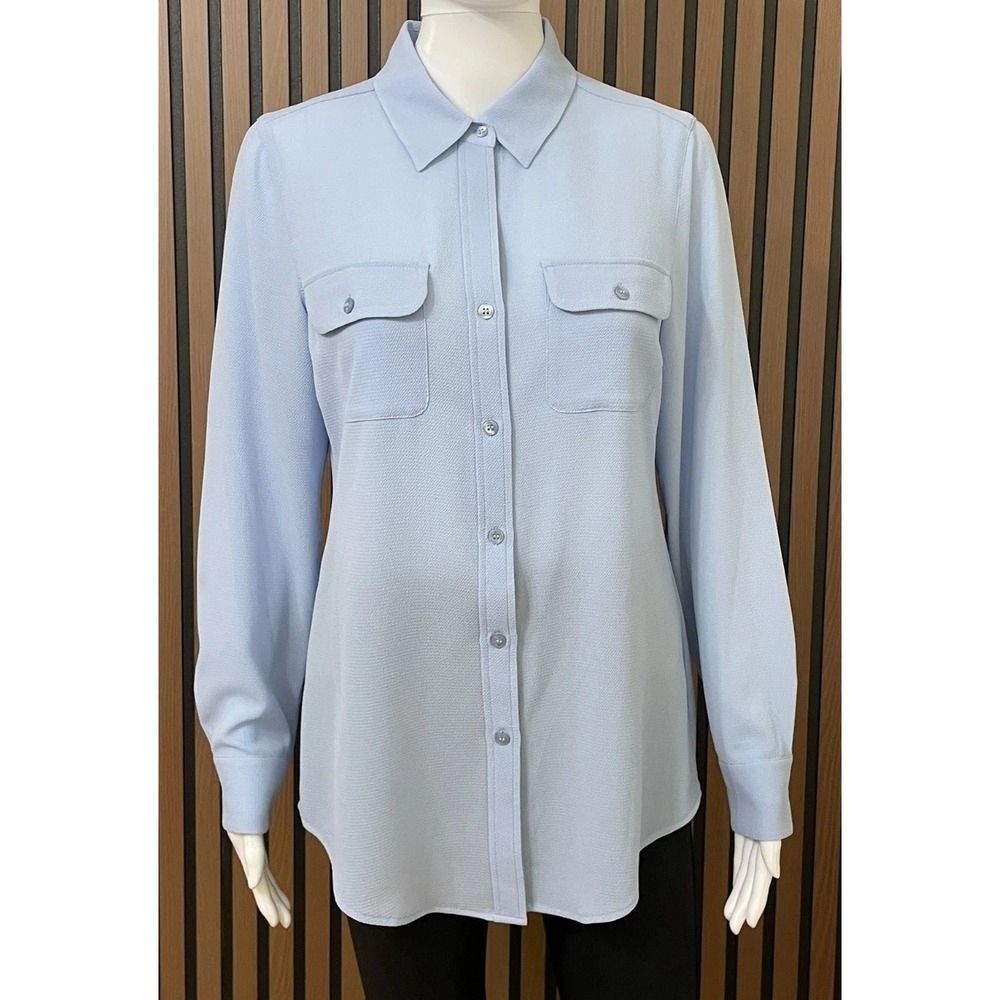 Pendleton Woolen Mills Women's 4 Blue Button-Up‎ Polyester Blouse Work Office